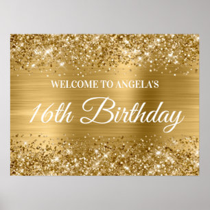 Poster Parties scintillant d'or et Foil 16e anniversaire