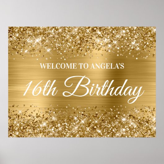 Poster Parties scintillant d'or et Foil 16e anniversaire  (Devant)