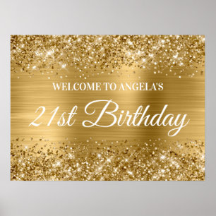 Poster Parties scintillant d'or et Foil 21e anniversaire 