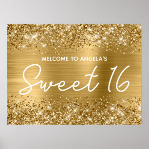 Poster Parties scintillant d'or et Foil Sweet 16 Bienvenu