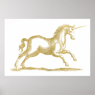 Poster Parties scintillant d'or Imaginaire Unicorn