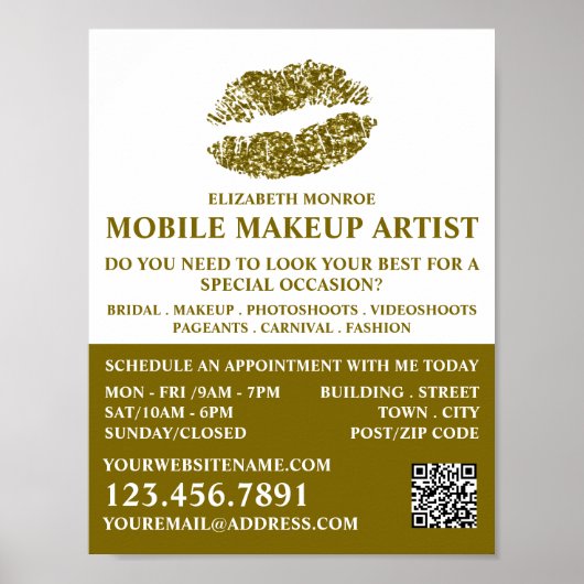 Poster Parties scintillant d'or moderne lèvres, maquillag (Devant)