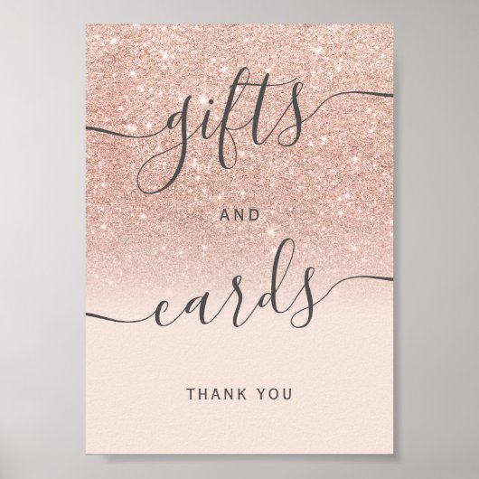 Poster parties scintillant d'or rose ombre blush cadeaux (Devant)