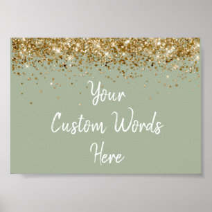 Poster Parties scintillant d'or Sage Green Anniversaire d