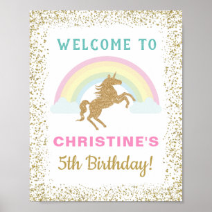 Poster Parties scintillant d'or Unicorn Rainbow Anniversa