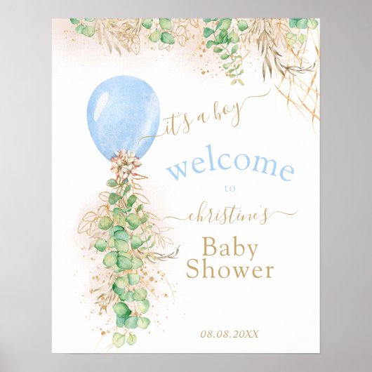 Poster Parties scintillant d'or vert Eucalyptus Balloon B (Devant)