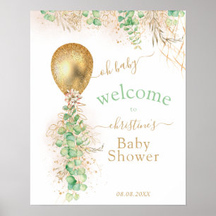 Poster Parties scintillant d'or vert Eucalyptus Balloon B
