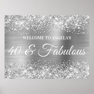 Poster Parties scintillant en argent et Foil 40 & Fabulou