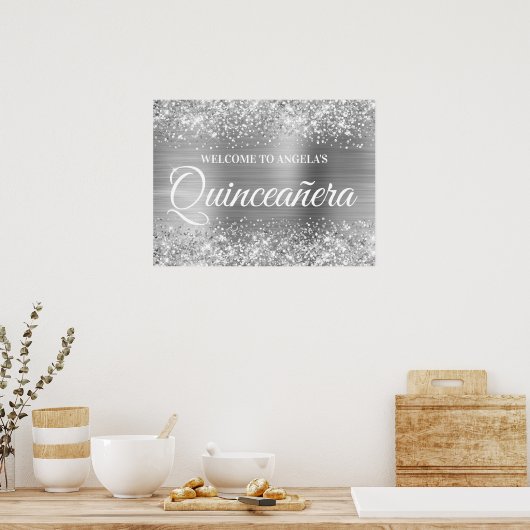 Poster Parties scintillant en argent et Foil Quinceanera  (Cuisine)