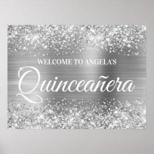 Poster Parties scintillant en argent et Foil Quinceanera 