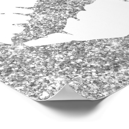 Poster Parties scintillant en argent et lèvres en bâton b (Coin)