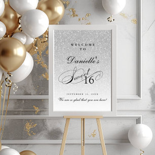 Poster Parties scintillant en argent Sweet 16 Accueil per