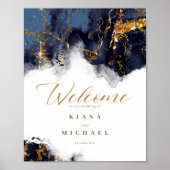 Poster Parties scintillant en marbre Mariage Bienvenue Ma (Devant)