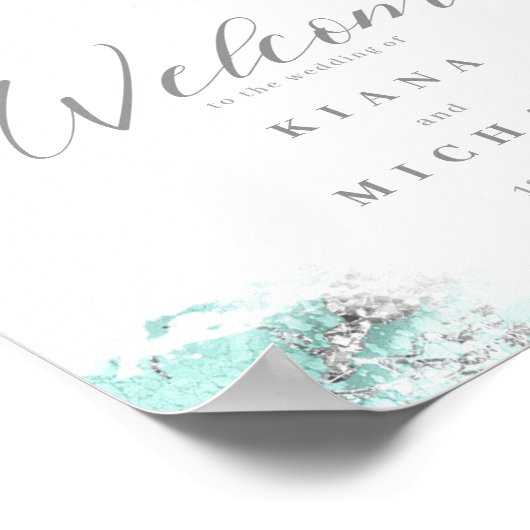 Poster Parties scintillant en marbre Mariage Bienvenue Tu (Coin)