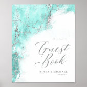Poster Parties scintillant en marbre Mariage invités Turq (Devant)