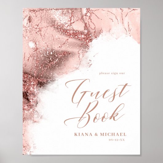 Poster Parties scintillant en marbre Mariages invités Ros (Devant)