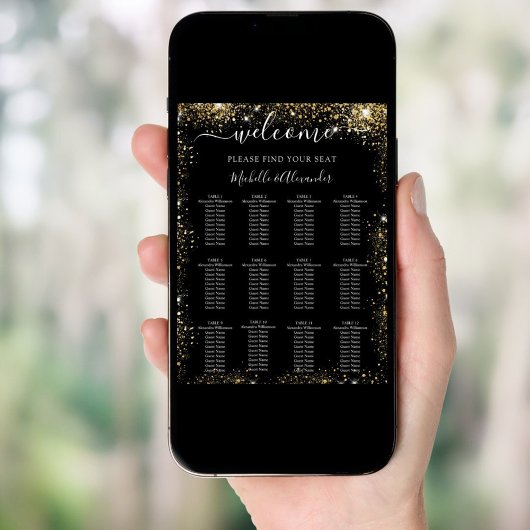 Poster Parties scintillant en or noir mariage