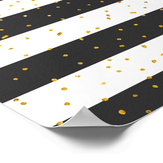 Poster Parties scintillant en or noir rose rayé confetti (Coin)