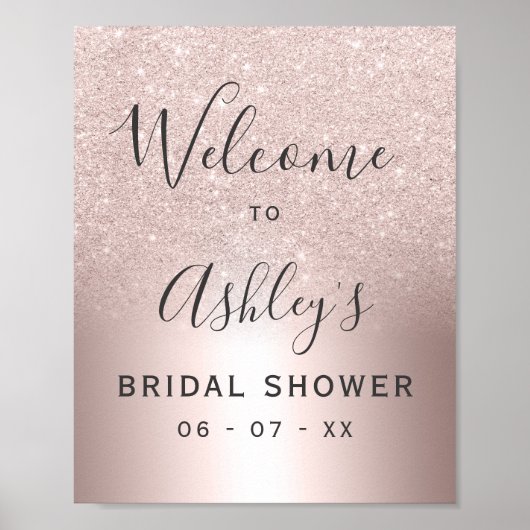 Poster parties scintillant en or rose ombre foil nuptiale (Devant)