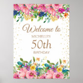 Poster Parties scintillant florale rose jaune 50e anniver (Devant)