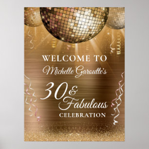 Poster Parties scintillant Glam 30 & Fabulous Gold Disco