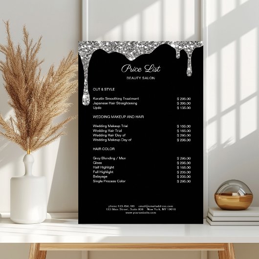 Poster Parties scintillant moderne en argent noir PreisLi