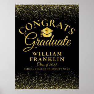 Poster Parties scintillant Noire Et Or Symbole De Graduat