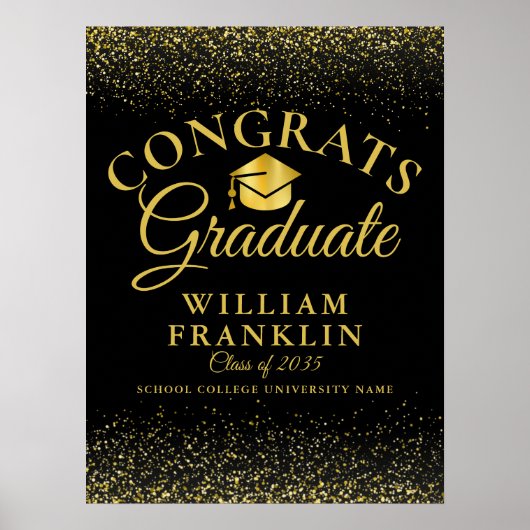 Poster Parties scintillant Noire Et Or Symbole De Graduat (Devant)