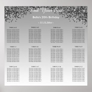 Poster Parties scintillant noire Plan alphabétique de siè
