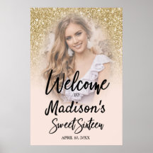 Parties scintillant or & Blush Pink Sweet 16 Poste