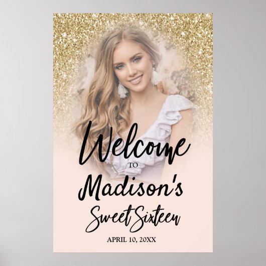 Poster Parties scintillant or & Blush Pink Sweet 16 Poste (Devant)