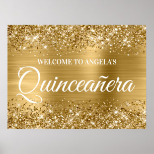 Poster Parties scintillant or et Foil Quinceanera Bienven