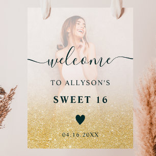 Poster Parties scintillant or ombre photo Sweet 16 bienve
