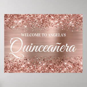 Poster Parties scintillant or rose et Foil Quinceanera Bi