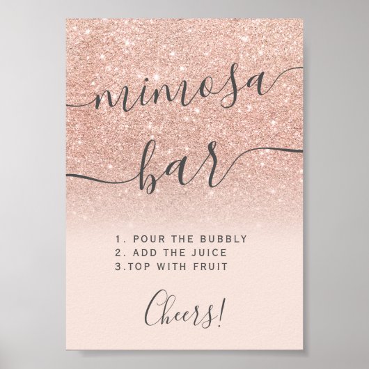 Poster parties scintillant or rose ombre blush mimosa bar (Devant)