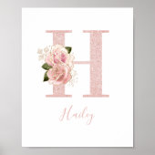 Poster Parties scintillant or Rose pâle  Floral Monogramm (Devant)