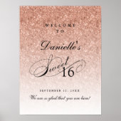 Poster Parties scintillant or rose Sweet 16 Accueil perso (Devant)