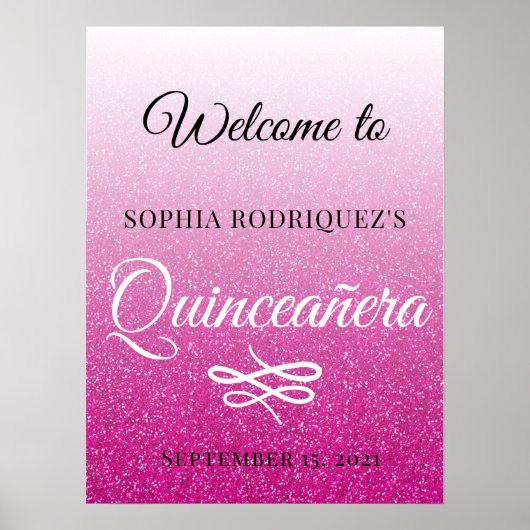 Poster Parties scintillant rose chaud Quinceañera 15e ann (Devant)