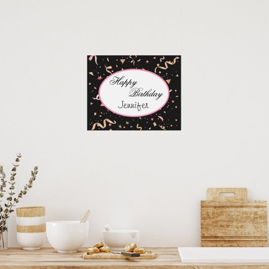 Poster Parties scintillant rose et or Confetti sur Arrièr (Cuisine)