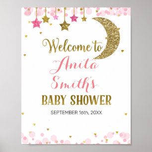Poster Parties scintillant rose lune baby shower signe de
