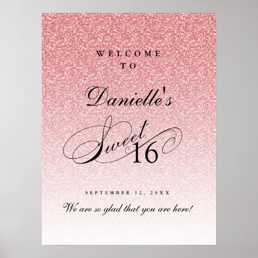 Poster Parties scintillant rose pâle Douce 16 Accueil per (Devant)
