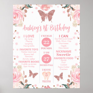Poster Parties scintillant rose Papillon Anniversaire Pos