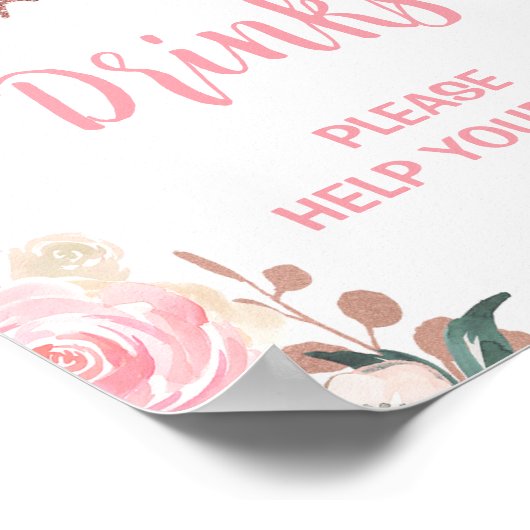 Poster Parties scintillant rose Papillon Boire Signé de f (Coin)