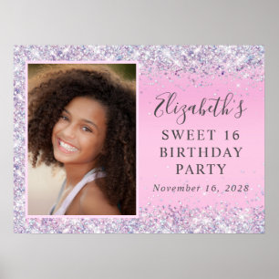 Poster Parties scintillant rose sucré 16 Anniversaire