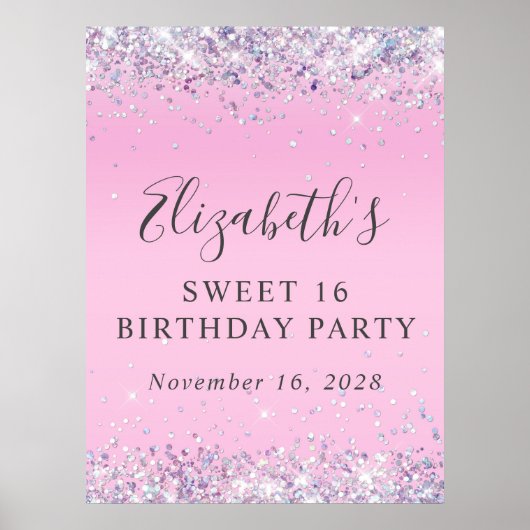 Poster Parties scintillant rose sucré 16 Anniversaire (Devant)