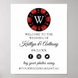 Poster Parties scintillant rouge Monogram Poker Chip Casi<br><div class="desc">Célébrez dans le style avec ce panneau d'accueil mariage moderne et très tendance. Ce design est facile à personnaliser avec votre libellé d'événement spécial et vos invités seront ravis quand ils verront ce magnifique panneau. Les éléments correspondants se trouvent dans la collection.</div>