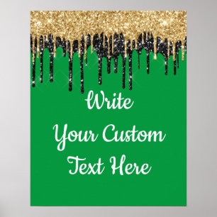 Poster Parties scintillant verte et or personnalisée Prop