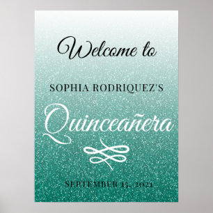 Poster Parties scintillant verte Quinceañera 15e annivers