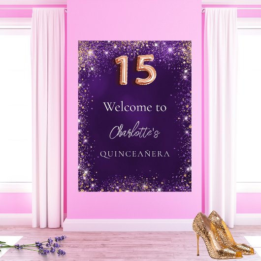 Poster Parties scintillant violette de Quinceanera brille