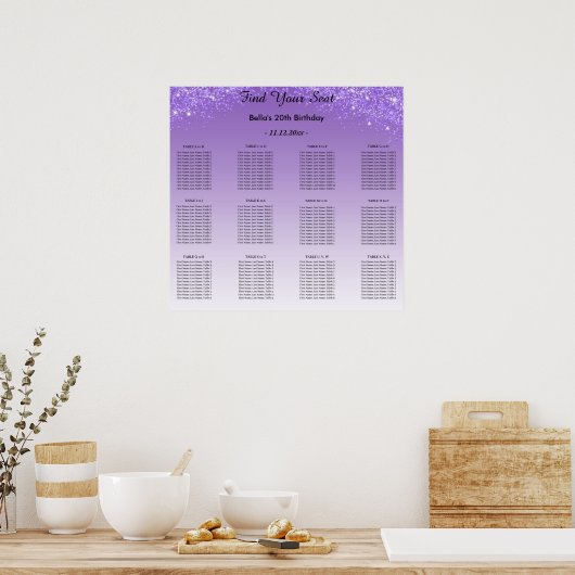 Poster Parties scintillant violette Plan alphabétique de (Cuisine)